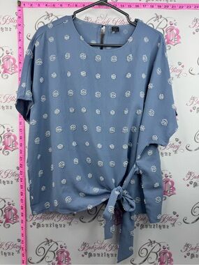Gomorn shirt dotted polka dot tie up bow Blue Dot Tie-Front Blouse for Women